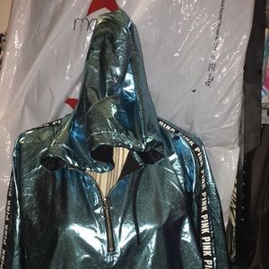 New Pink Electric blue foil pullover hoodie jacket